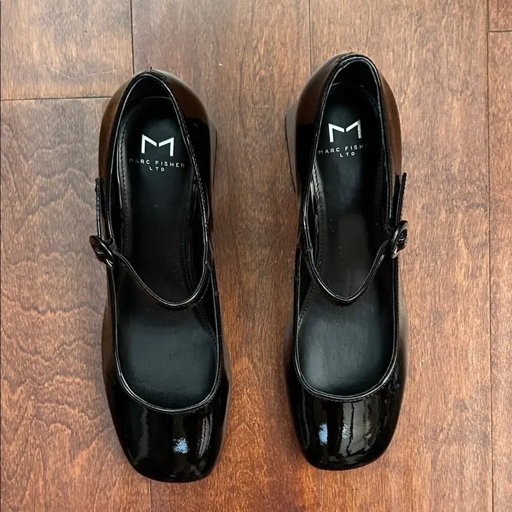 Marc Fisher LTD Nessily Mary Jane Pumps, Black Patent Leather, Size 8 - Picture 4 of 16